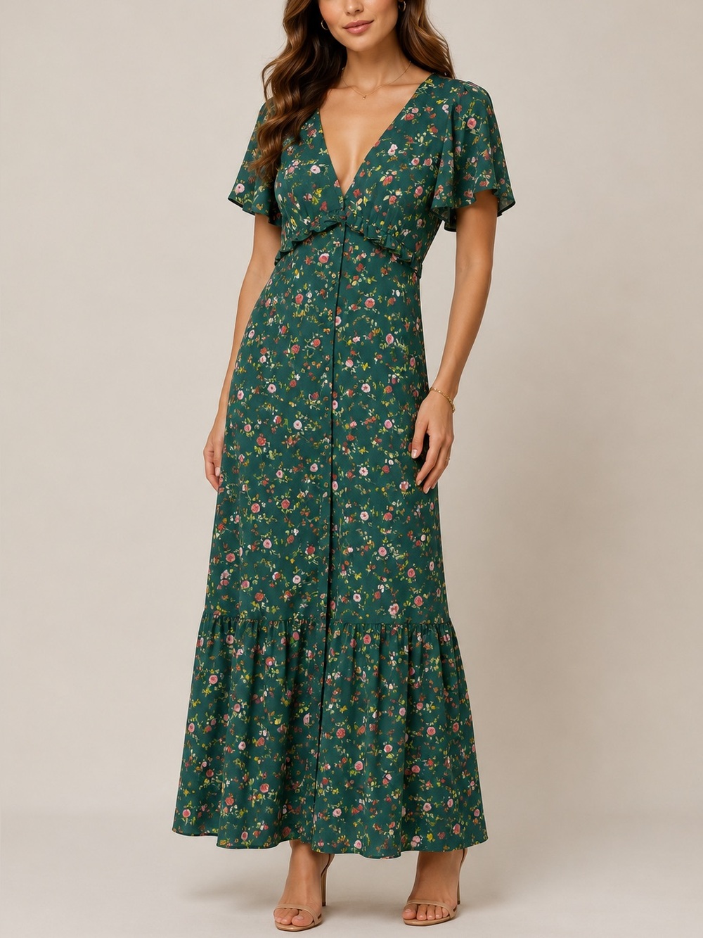 Forever 21 Green Floral Maxi Dress